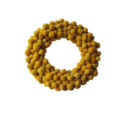 China Wreath Wedding Decoration Yellow Preserved Flower Craspedia Billy Balls Wreath Gift Front Entry For Inner Front Door Wreath With Sign for sale