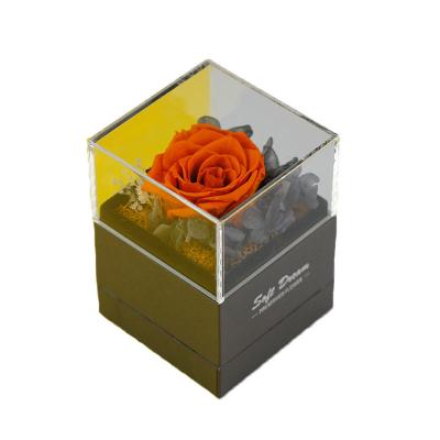 China Acrylic Gift Box Transparent Cover Drawer Ring Necklace Jewelry Box Rose Gift Box Valentines Day Mother Love Mom's Day Flower Gift Box for sale