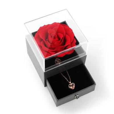 China Natural Festival Gift Romantic Single Touch Rose With Drawer Preserved Eternal Rose Flower Jewelry Storage Gift Packaging Box For Your Lover for sale