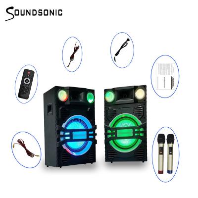 China HOT SALES video call 10 inch subwoofer speaker PA bass speaker system with dj lights wireless fm flashing mic*2 sd for sale