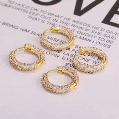 China Luckyee CLASSIC - Luxury High Quality Shiny Huggie Earrings Zircon Crystal Hoop Earrings Gold Plated for sale