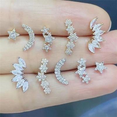 China Luckyee TRENDY - Wholesale Trendy Stud Earrings Set Women Shape Korean Shiny Crystal Earrings Jewelry for sale