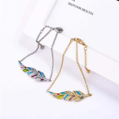 China Luckyee FASHIONABLE - Diamond Feather Bracelet Fashion Accessory Gold Enameled Bracelets For Girls for sale