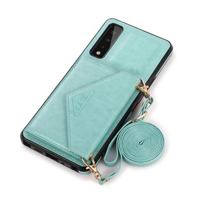 China New Shockproof 3-in-1 Phone Leather Case For LG K22 Stand Wallet Insert Card Function For LG k51S With Shoulder Strap for sale