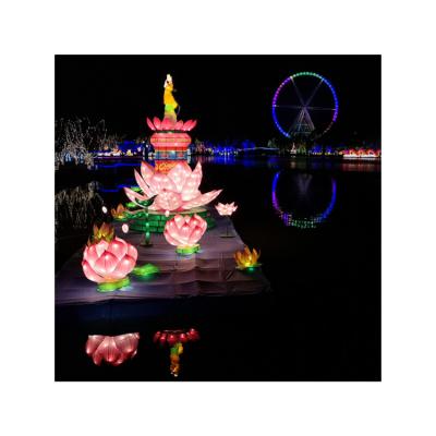 China Spring Festival Giant Chinese Holiday Lights Silk Shade Lantern Red Party Lamp Silk Hanging Art Led Halloween For Lunar Calendar for sale