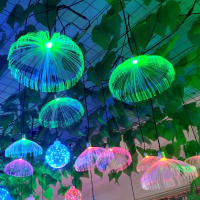 China Newest Design 20CM Holiday Decor Garden Stake Outdoor Landscape Led Fiber Optic Jellyfish Outdoor Solar Powered Christmas Lights for sale