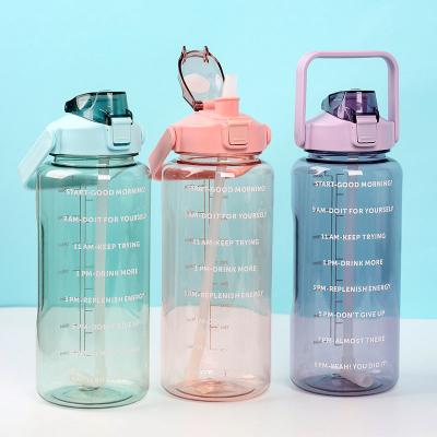 China Sustainable Leakproof 2000ml Gym Clear Sports Bottle Plastic Motivational Water Bottle for sale