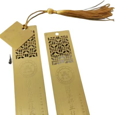 China Europe Custom Die Casting High Quality Gold Plated Metal Open Bookmark Stainless Steel Metal Brass Etching Bookmark With Tassel for sale