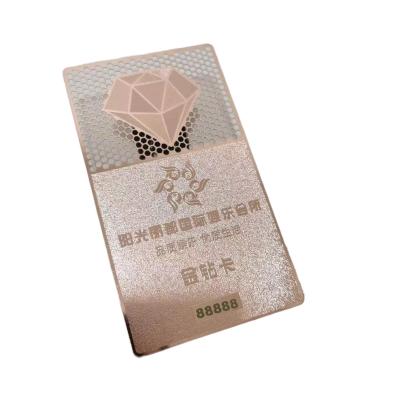 China Wholesaler/Retailer Fashion New Design Custom Printed Matte Rose Gold Metal Business Cards Stainless Steel Card With Outlet Hollow Logo for sale