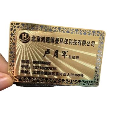 China Wholesaler/Retailer Gold Metal Engraved Information Nameplate Carved Plate Etching Outlet Hollow Metal Business Card With Free Sample for sale