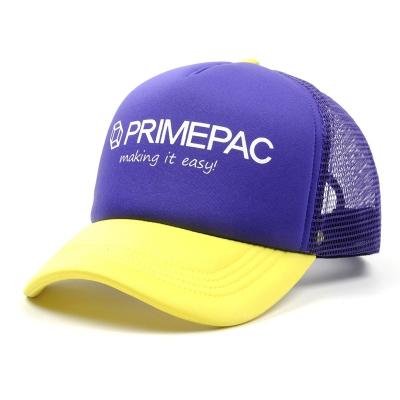 China New Arrival 5 Panel Purple Mesh Hats Promotion Gift Custom Foam Velvet Trucker Hat With Embroidery Logo for sale