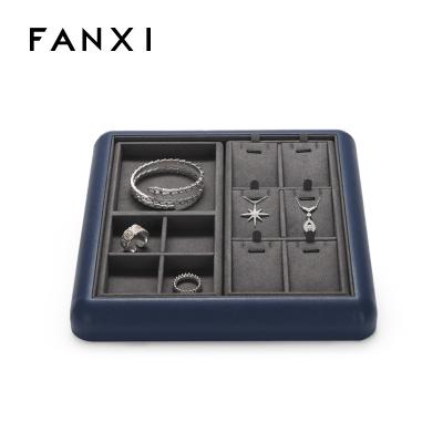 China Luxury Stackable Jewelry Display Tray FANXI PU Leather Microfiber Combination Jewelry Display Tray For Jewelry Ring Pendant Bangle Necklace for sale