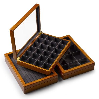 China FANXI Wooden Box Custom Jewelry Display Case Solid Wood Jewelry Stogage Box with Microfiber and Open Lid Jewelry Display Exhibitor Display Tray for sale