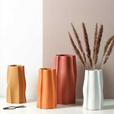 China Art Decor Simple Cylinder Origami Colored Ceramic Vase Home Decor Textured Modern Tabletop Vase Home Accessories for sale