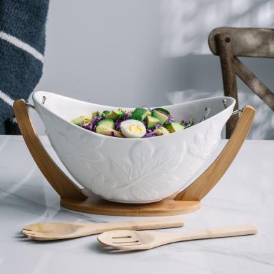 China Stocked Customized White Ceramic Mixing Bowl Porcelain Salad Bowl Serving Bowl Sets for sale