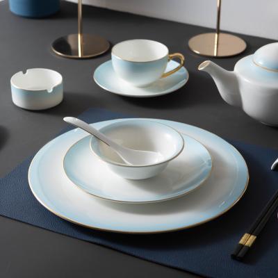 China Viable Fresh Blue Wedding Banquet Charger Bone China Gradient Style Ceramic Tableware Set for sale