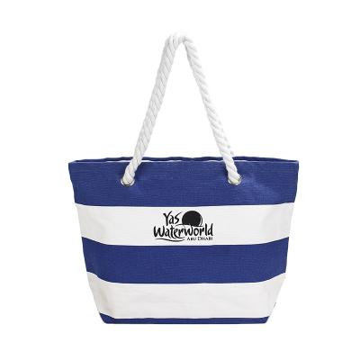 China Wholesale High Quality Customized Canvas Stripe Colorful Handle Rope Beach Bag Outdoor Ladies Beach Tote Bag for sale