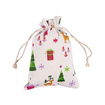 China High Quality Christmas Drawstring Fabric Sack Holiday Party Favor Bag Deer Candy Snack Bag for sale