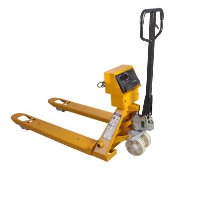 China Hotels Hand Ladder Type Pallet Truck Jack Price With Digital Weight Forklift for sale