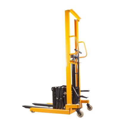 China Hotels 500kg Manual Pallet Stacker Lifter Lift Truck Scissor Reach Stacker for sale