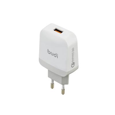 China Budi/OEM Mini Size Universal 3.0 18W+ USB Wall Charger EU 18W Quick Quick Charge QC 3.0 Plug In Portable QC3.0 USB Quick Charger For Mobile Phone for sale