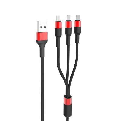 China Budi Fast Charging Three Speed ​​In One Multi Braided Cable 4ft Nylon 3 Phone Charger Sync Data USB 3 In 1 Type-C Charging Cable/Micro USB Mobile Phone for sale