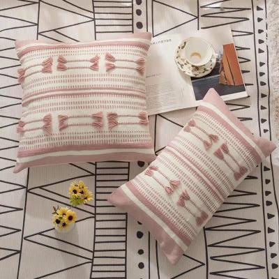 China Cheersee Cut Flower Girl Modern Design Simple Black Cute Stripe Woven Decor Rose 100% Cotton Pillow Cover With Three Dimensional for sale