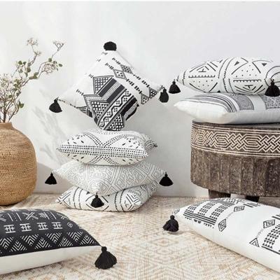 China Cheersee Mud Fabric Floor Cushion Musical Modern Geometric Moroccan Indian Luxury Decorative Throw Cotton Gray White Cotton Pillows Cover for sale