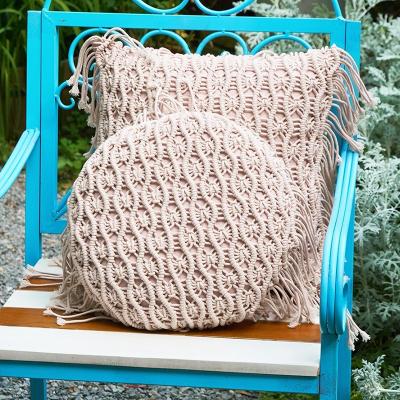 China Cheersee Decorative White Round Handmade Knit Fancy Moroccan Decorative Pillow Floor Bohemian Cushions for Home Decor Sofa for sale