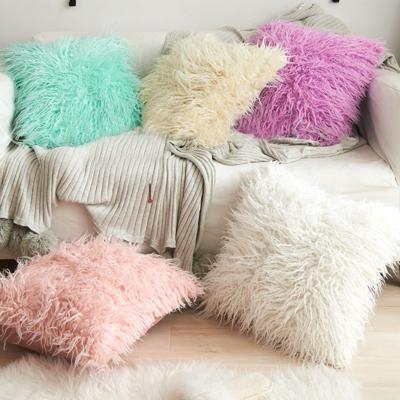 China Home Decor Nordic Home Decor Faux Velvet Plush Fluffy Fluffy Mongolian Pink Cheersee Faux Fur Throw Pillows For Sofa for sale