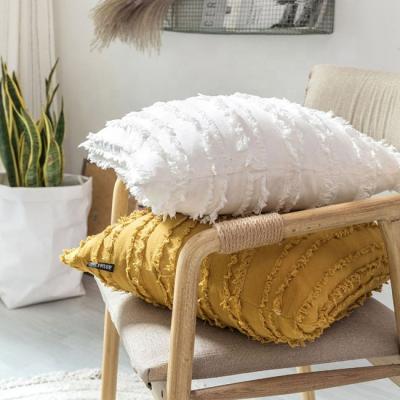 China White 18x18 Cheersee Jacquard Embroidered Modern Decorative Cotton Farmhouse Style Linen Cushion Cover With Tassel Fringe for sale