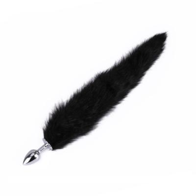 China Silver Fox Tail Metal Butt Plug, Raccoon Adult Anal Plug Tail Toys Tail Plug Fluffy Black For Women for sale