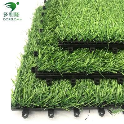 China 25-60mm Pile Height Artificial Grass Interlocking Tiles with Double PP NET PU Backing for sale