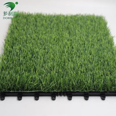 China Double PP NET PU Backing Artificial Grass Tile with PE Monofilament PP Curly Fiber for sale