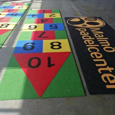 China PE PP Backing Artificial Grass Logo Color Pattern Synthetic Turf Mini Football Carpet for sale