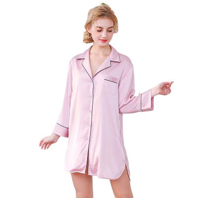 China China Factory QUICK DRY Nightgown For Women Sleep Shirt Long Sleeve Sleepwear Silk Button Down Pajama Dress for sale