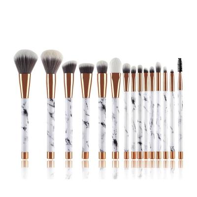 China Angular Blush High Quality Marble 15pcs Makeup Brush Set New Arrival Rose Gold Eyeshadow Brush OEM Accept for sale