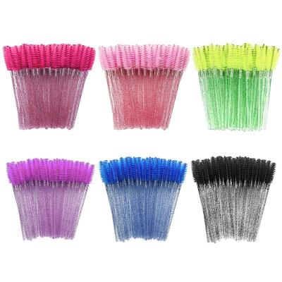 China Eyelash Extensions Sweep Disposable Crystal Glitter Mascara Brush Wands Eyelash Spoolies Brush Applicator Makeup Tool Kit Soft Silicone Handle for sale