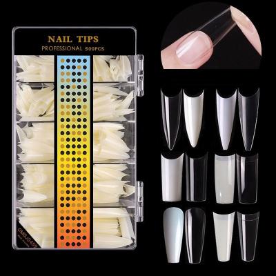 China Perfect Size Fitting 500pcs Acrylic Nail Tips Traceless CoffinTips Ultra Thin Ballerina False Nails With Case For Nail Salons And DIY for sale