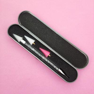 China Double Side Nail Art Rhinestone Picker Dotting Tool Rose Gold Brush with 2pcs Wax Head Replacement for sale