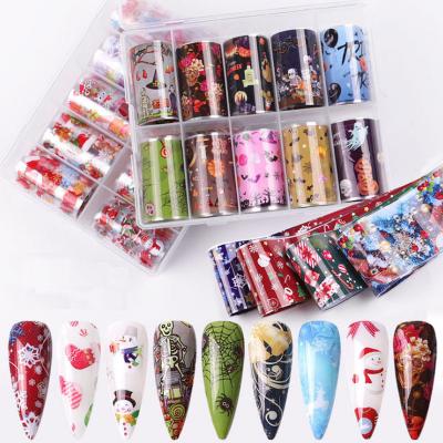 China 3d Nail Art DIY Decoration New 10 Colors Christmas Nail Foil Transfer Sticker Nails Art Transfer Stickers Paper Wraps Foil for sale