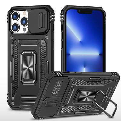 China Shockproof 2 in 1 Ring Kickstand Tpu Pc Shockproof Cell Phone Case for iPhone 14 13 pro 12 11 max case with camera cover for sale