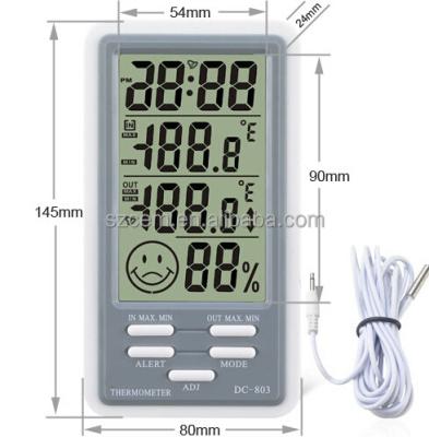 China interior & DC803 household clock thermometer hygrometer alarm time date humidity testerLCD indoor outdoor display for sale