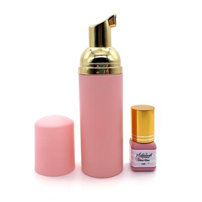 China Private Label Sensitive Wholesale Pink Bottle Eye Lash Shampoo Eyelash Extension Foam Foaming Cleanser and Brush for sale