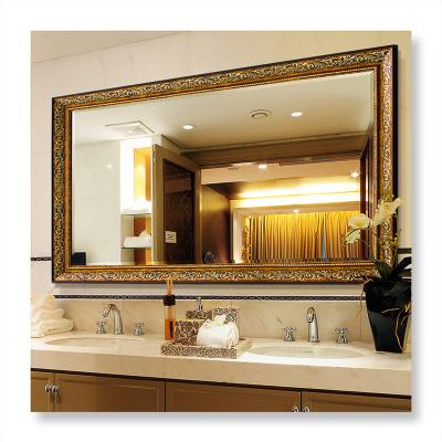 China Decor Bathroom Mirror Vintage PS Material Framed Bath Room Vanity Mirror Wall Mounted Makeup Bathroom Mirror European Stylish for sale