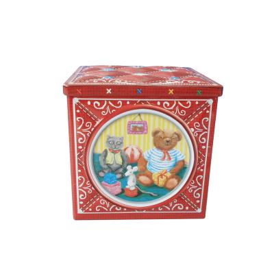 China Solid 3D Food Embossed Square Cookies Tin Box Right Angle Tin Can Factory Customized Design for sale