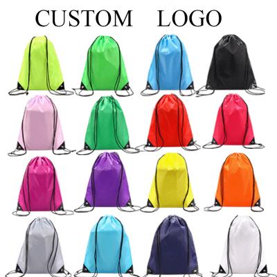 China Colorful Rope Handle Logo Custom Advertising Shopping Drawstring Bag Polyester Promotional Outdoor Hike Bag for sale