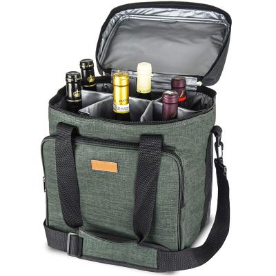 China Custom Fashion Detachable Double-shoulder Insulation Backpack Insulated Double-shoulder Wine Cooler Bag For 6 Bottles for sale