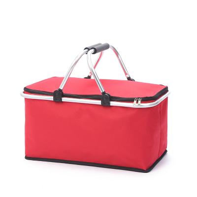 China Fashion Pure Color Oxford Cloth Picnic Basket Insulated Cooler Bag Basket Outdoor Thick Aluminum Film Tote Picnic Lunch Bags for sale