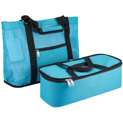 China Hot Selling Detachable Fasion Beach Bag Two In One Mesh Insulated Cooler Storage Bag Customized Picnic Beach Bags for sale